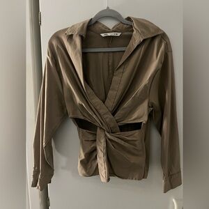 Zara Taupe Wrap Top